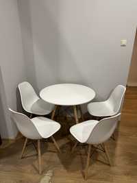 REZERWACJA Zestaw stół okrągły + 4 krzesła biały - stan idealny