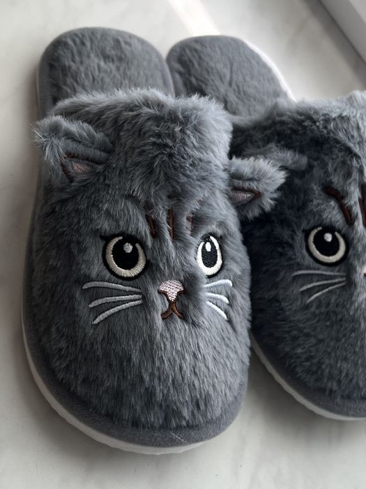 Капці домашні з котиком сірого кольору
