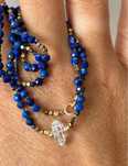 Naszyjni z lapis lazuli z diamentem herkimerskim, złoto 585