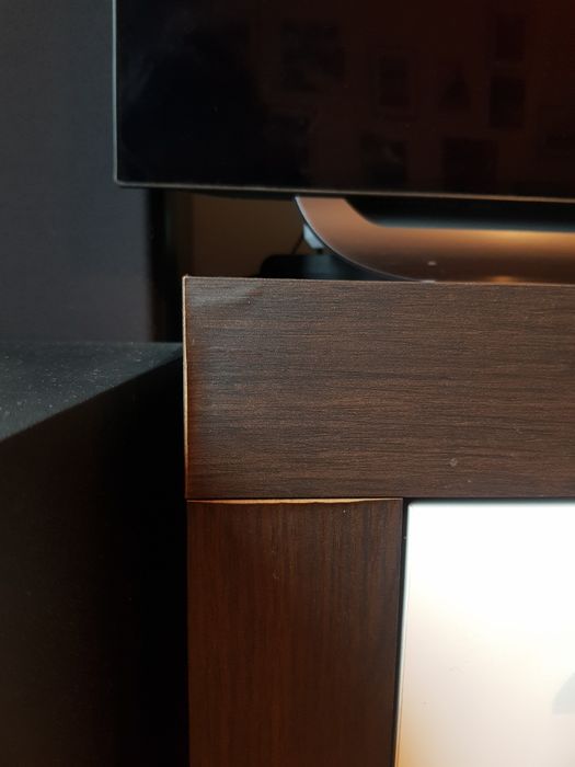 Szafka rtv, stojąca i wisząca. Ciemny brąz i biały lakier. Meble rtv