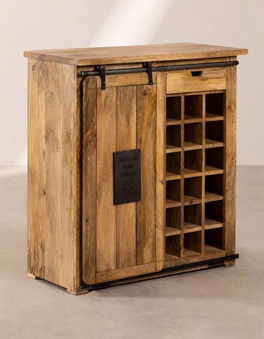 Szafka z półką na 18 butelek z drewna mango