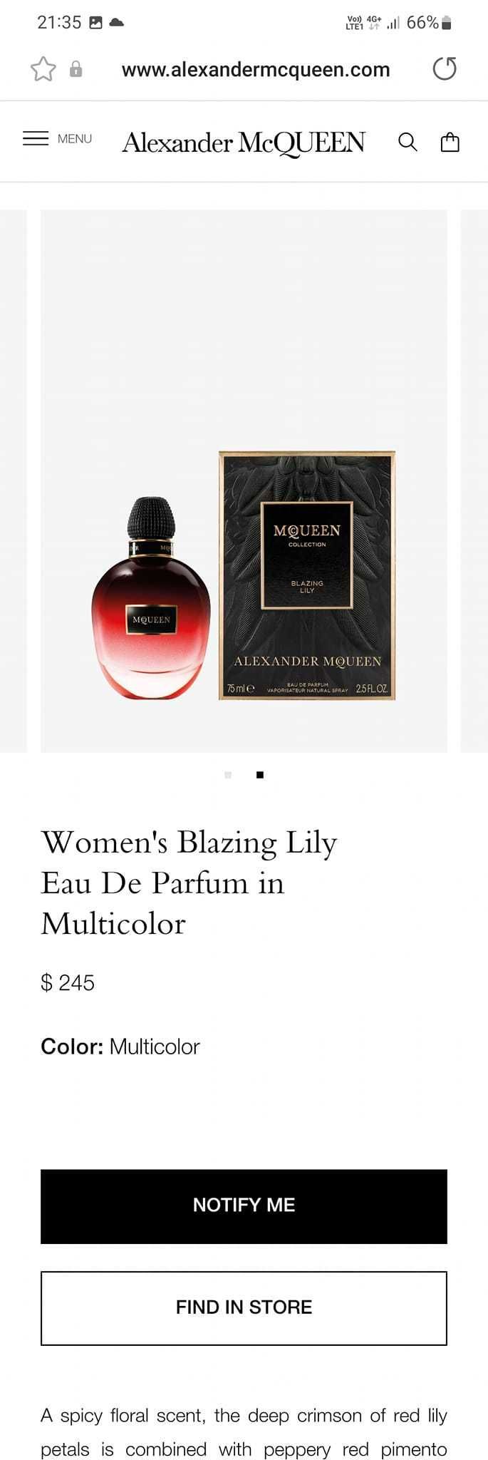 Alexander McQueen Collection : Blazing Lily 75ml Eau de Parfum