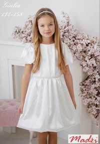 Biała Sukienka komunijna atłasowa dla dziewczynki rozmiar 134