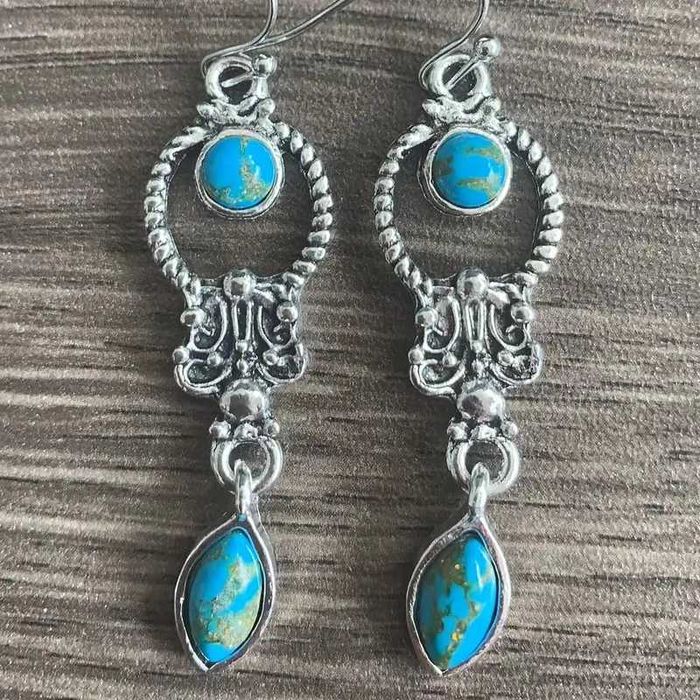 Висячие серьги  с синей бирюзой