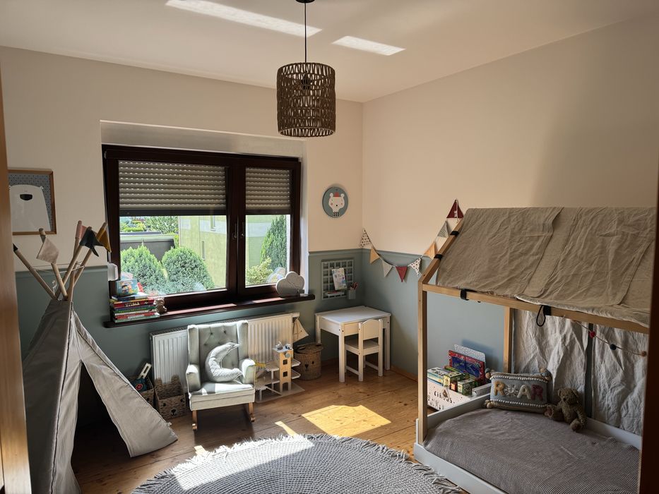 Łóżko domek dach lniany