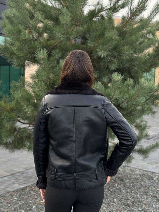 Дублянка з еко-хутром S M L чорна молочне хутро до -10