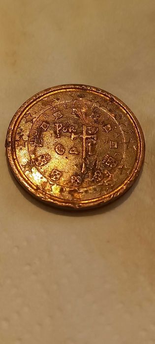 Moeda 2 centimos Portugal de 2002 com defeitos