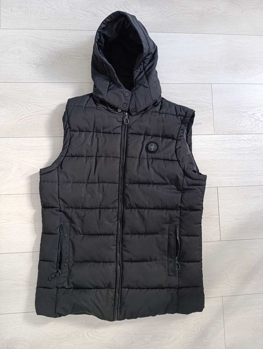 Czarna kamizelka bezrękawnik męski z kapturem L