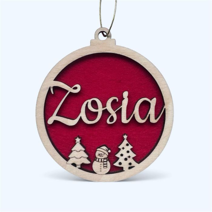 BOMBKA drewniana z imieniem Na choinkę PREZENT filc