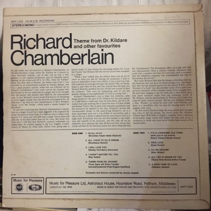 Vinil Richard Chamberlain - Theme from Dr Kildare 1966