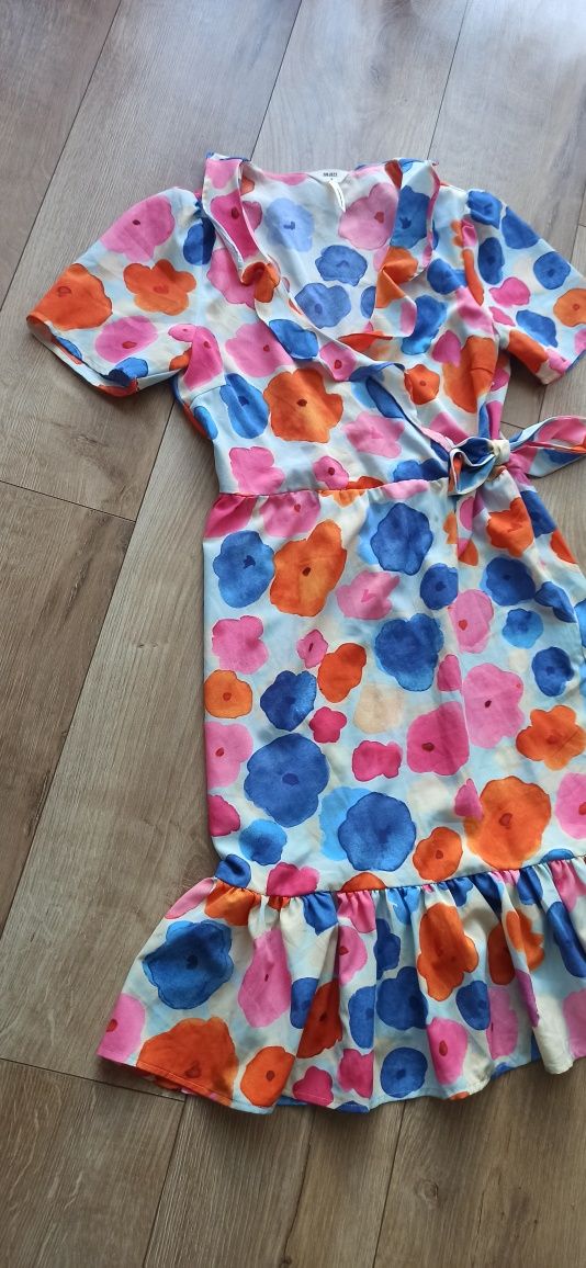 Sukienka kolorowa krótki rękaw w kwiaty Object 34 XS letnia wi