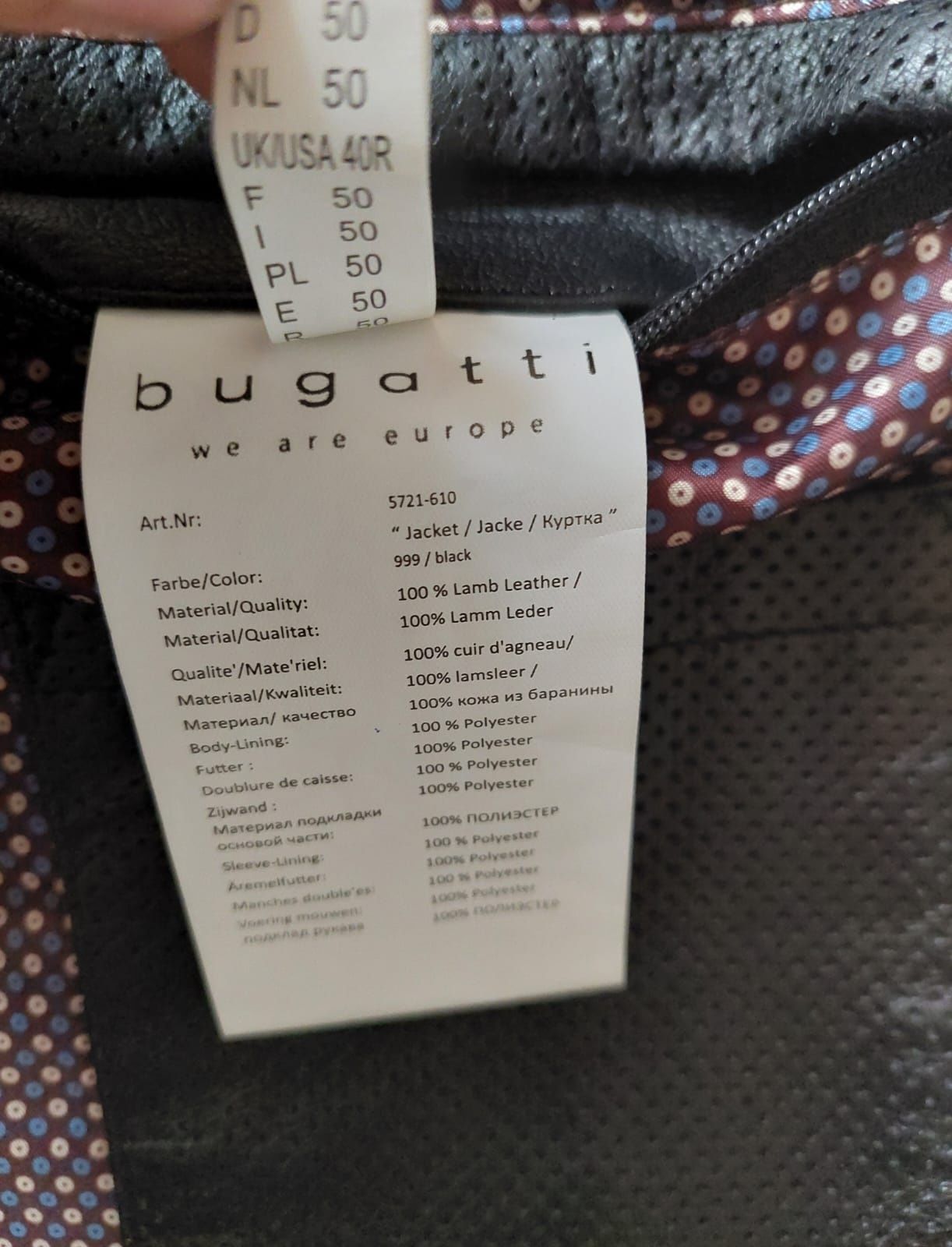 Bugatti nowa męska kurtka skórzana r50