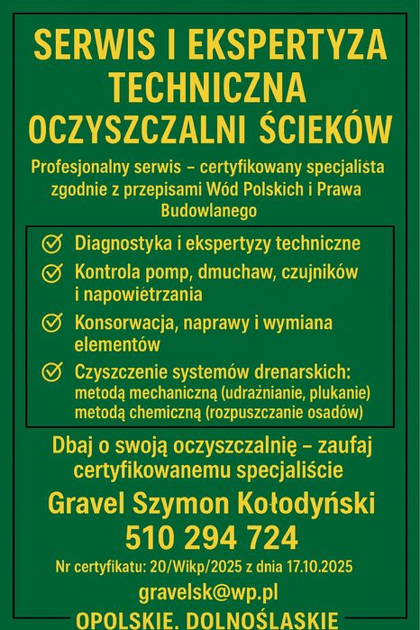 Serwis Diagnostyka Naprawa Protokol Oczyszczalni Ścieków