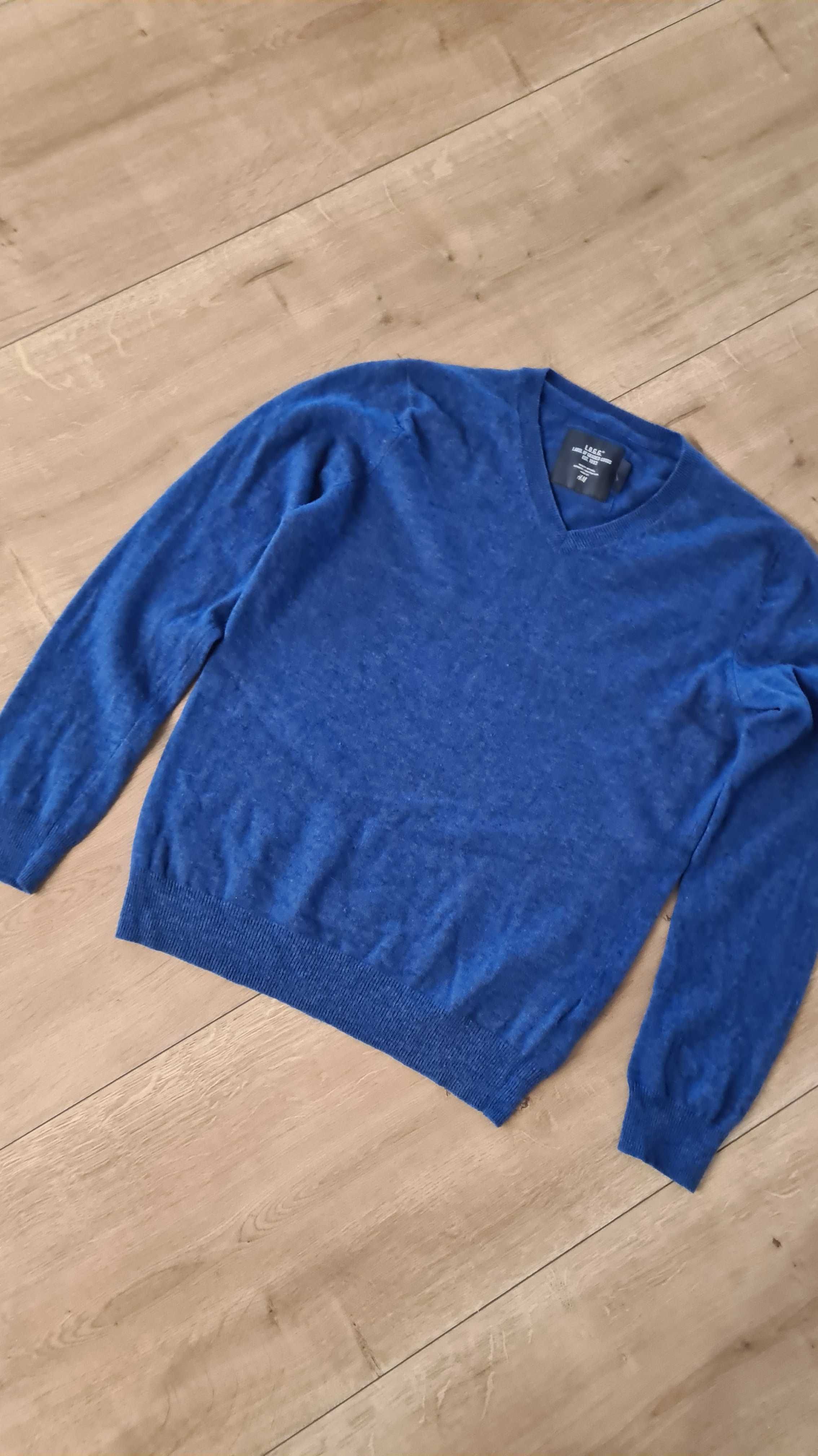 Sweter męski 80% Lambswool Wełna Wełniany. Niebieski. Rozmiar M