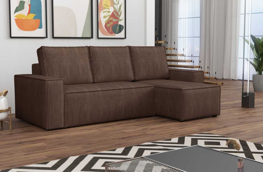 Narożnik Rozkładany Sztruks Rogówka z Funkcją Spania Pościel Kanapa