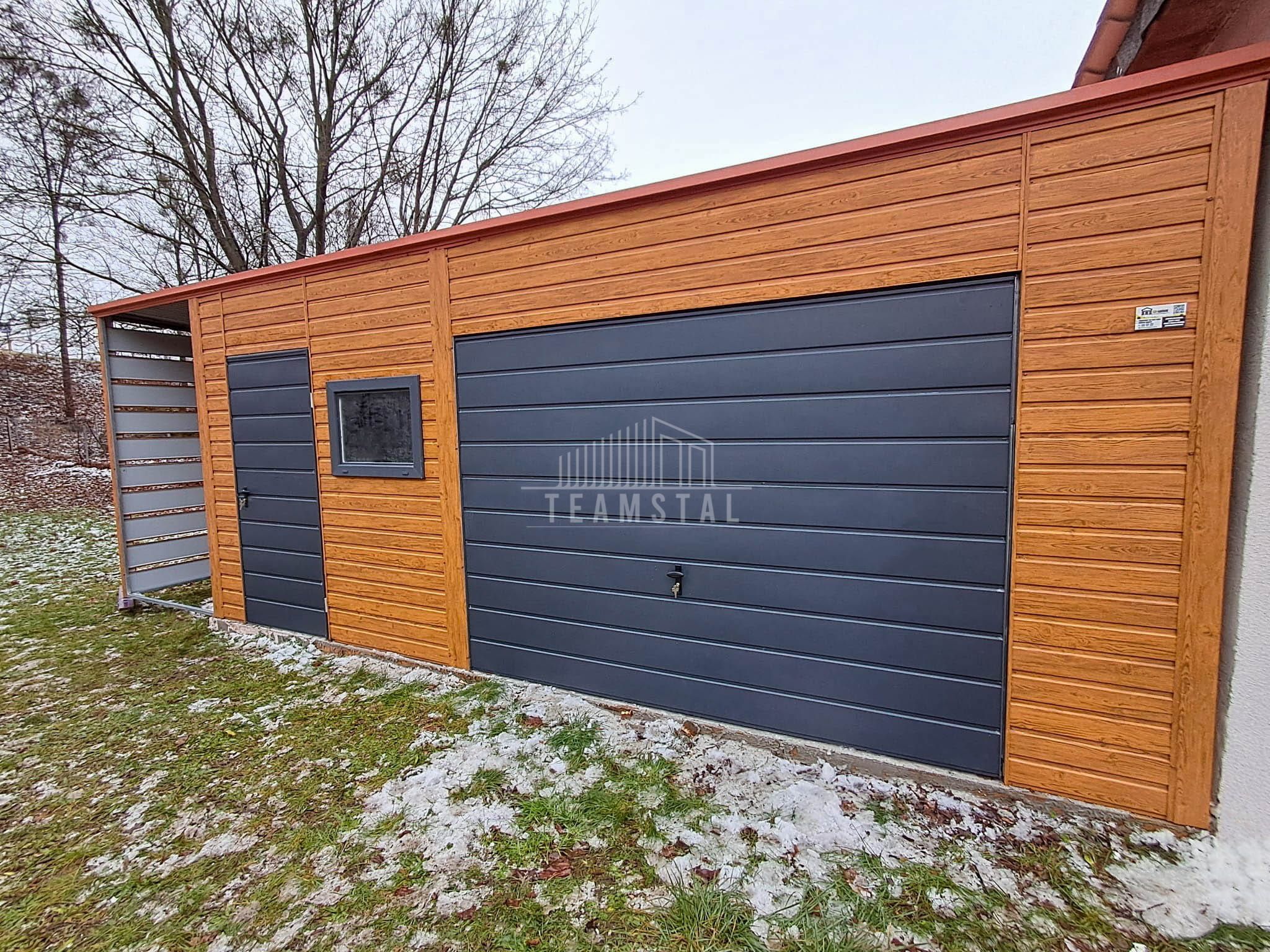Garaż blaszany 6x6m Wiata 1,5m Brama uchylna drzwi okno dach  TS1051