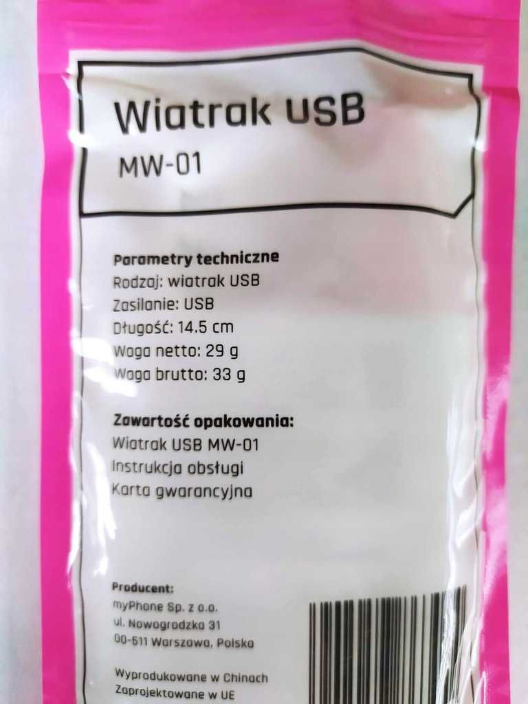 Wiatrak USB Elastyczny MW-01 różowy, mały