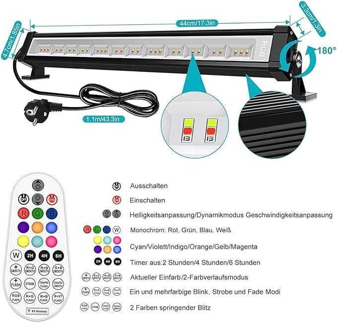 Lampa ścienna 2 szt. LED 42 W z pilotem zdalnego sterowania RGB LED