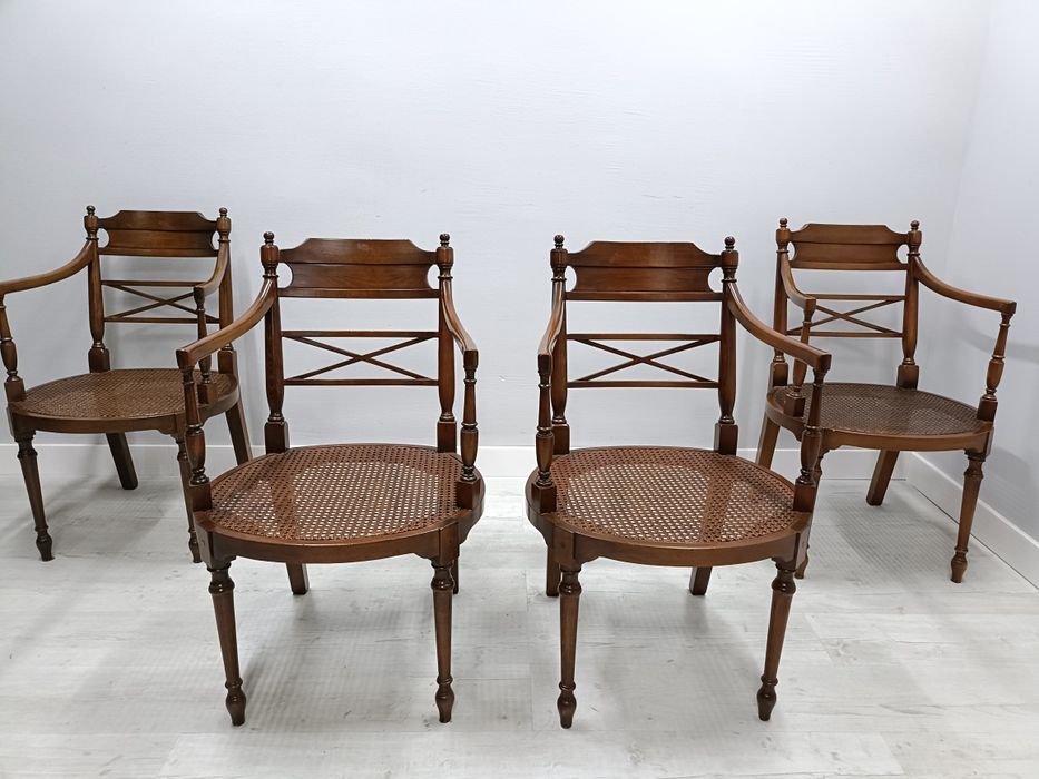 Stylowe krzesła z plecionką i podłokietnikiem 4szt