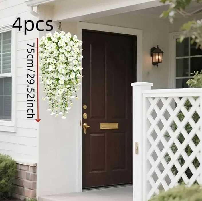 4 SZTUKI 75cm Sztuczne Kwiaty Girlanda Wiszące Zwisające BIAŁE h207