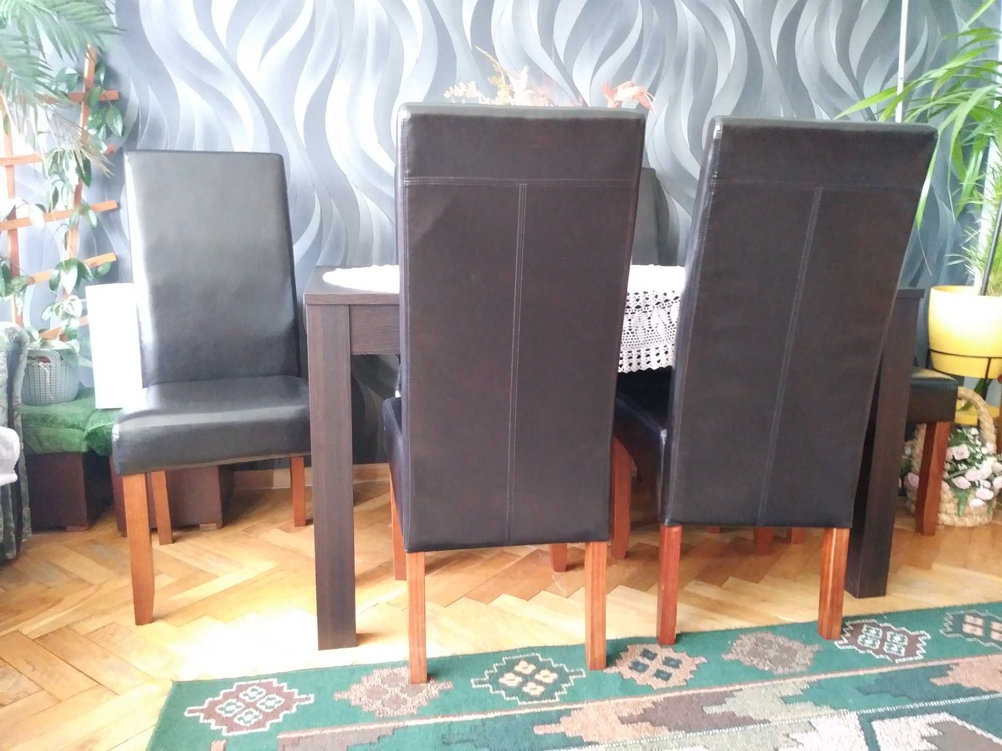 komplet -stół i krzesła skórzane