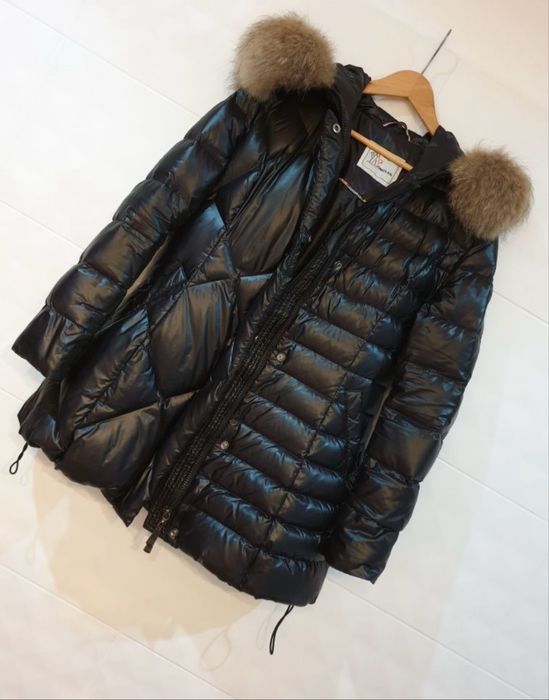 Plaszcz puchowy czarny błyszczący pikowany ogromny jenot S małe M