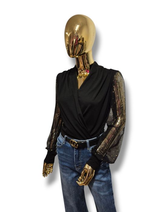 Czarne body z ozdobnymi rękawami Ambra