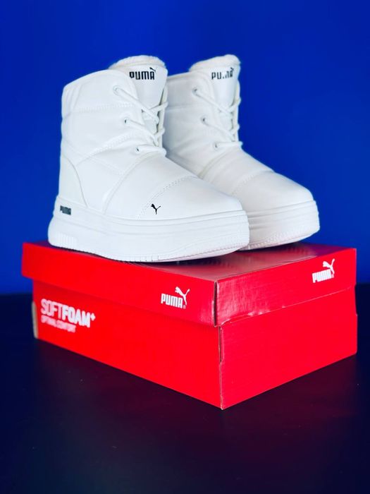 Дутики Puma Ultra White / Кожаные дутики белые Пума / Дутиши білі Пума
