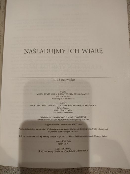 Książka pt"Naśladujmy ich wiarę"