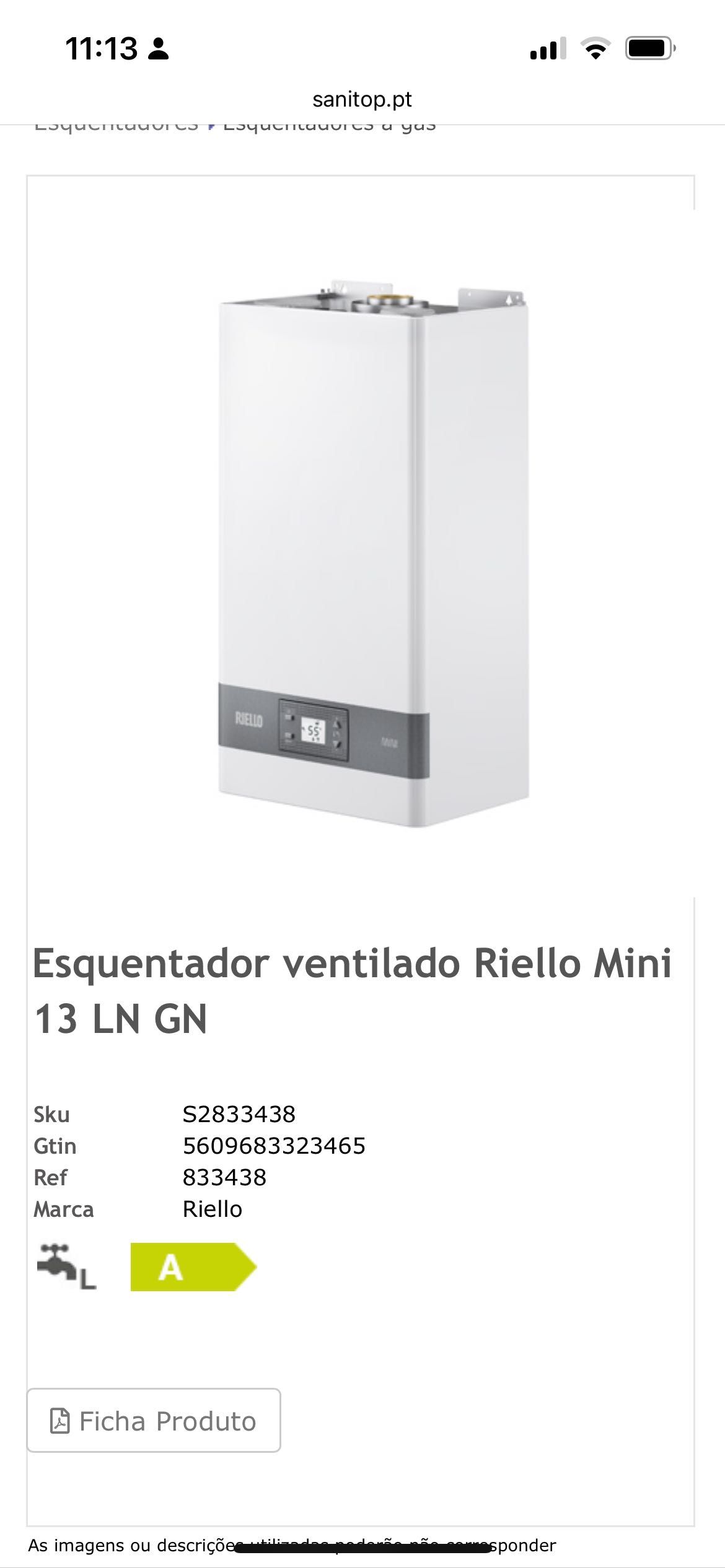 Esquentador Riello mini 13l como NOVO