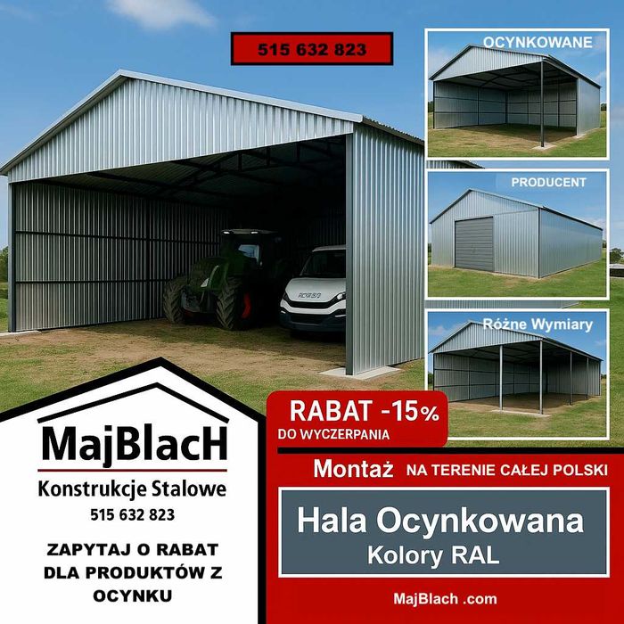 DWUKOLOROWY Garaż Blaszany Dwuspadowy – Hala - Magazyn  - Maj-Blach