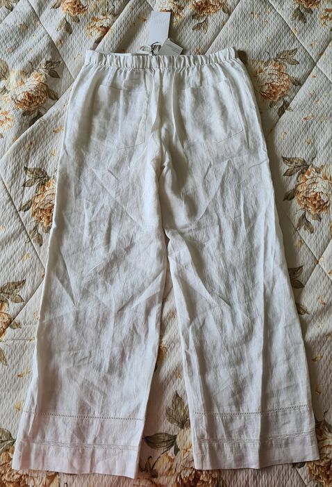 Lniane spodnie ecru Zara M 100% len koronka nowe