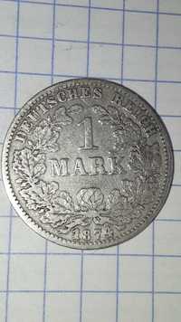 Moneta Niemcy Reich 1 marka 1 mark 1874 G Cesarstwo niemieckie Srebro