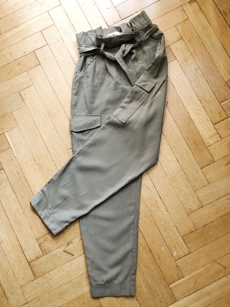 H&M spodnie khaki paper bag, cygaretki, chinosy, bojówki, cargo