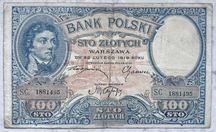 Banknot Polska IIRP 100 Złotych 1919 r. Seria S.C. Stan III VF