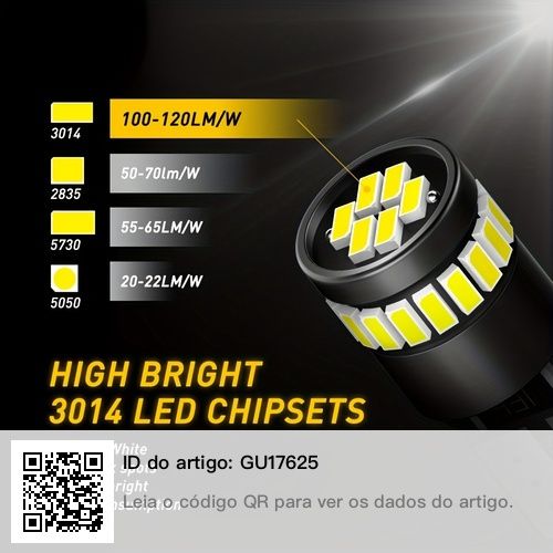 Conjunto de 10 lâmpadas Luz branca Led Canbus T10 24smd 2825 NOVO