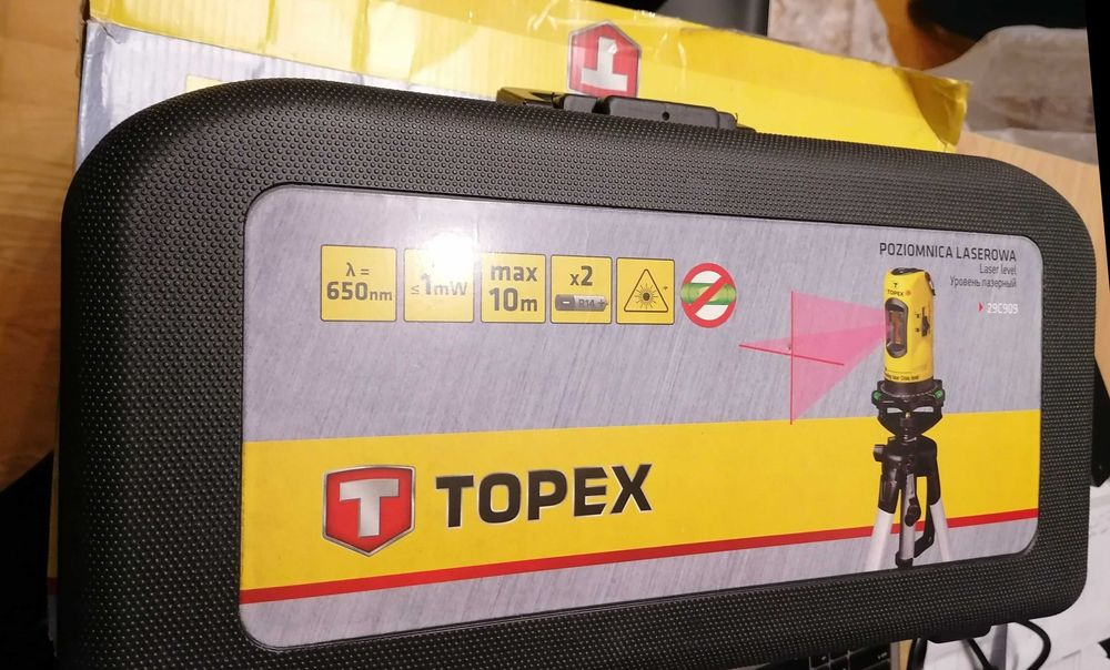 Poziomica laserowa topex 29c909 samopoziomująca, statyw, walizka