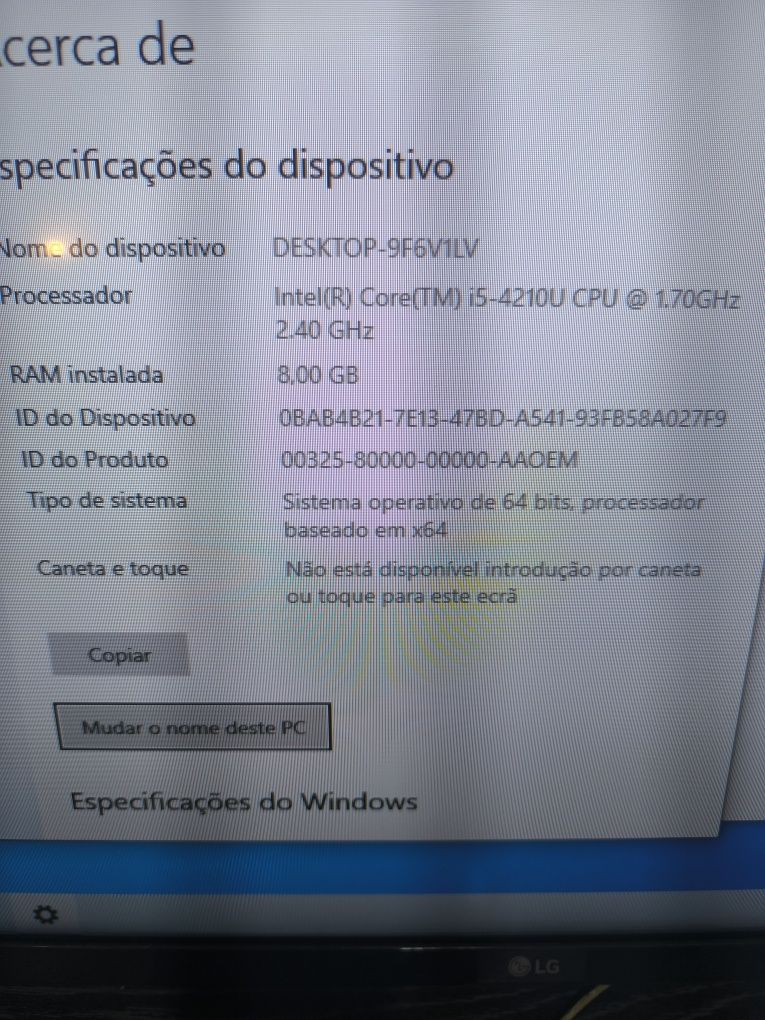 Portátil HP i5 Ram 8 Gb SSD 240 GB com ecrã partido