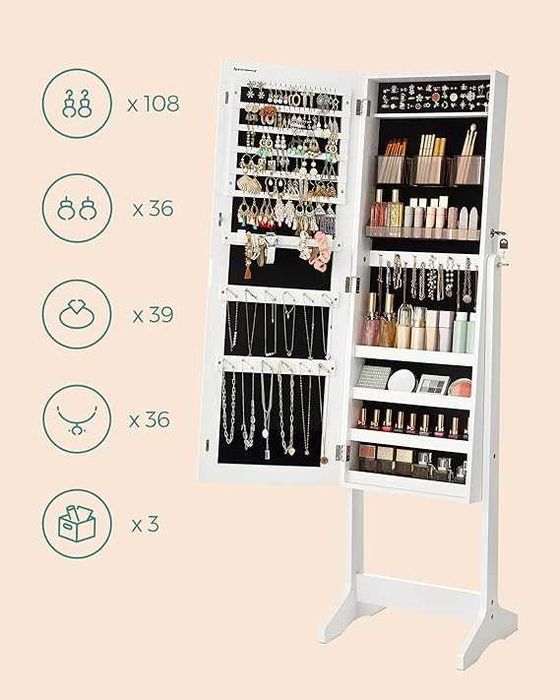 Piękna szafka, lustro na biżuterię, kosmetyki, perfumy. Nowa, biała