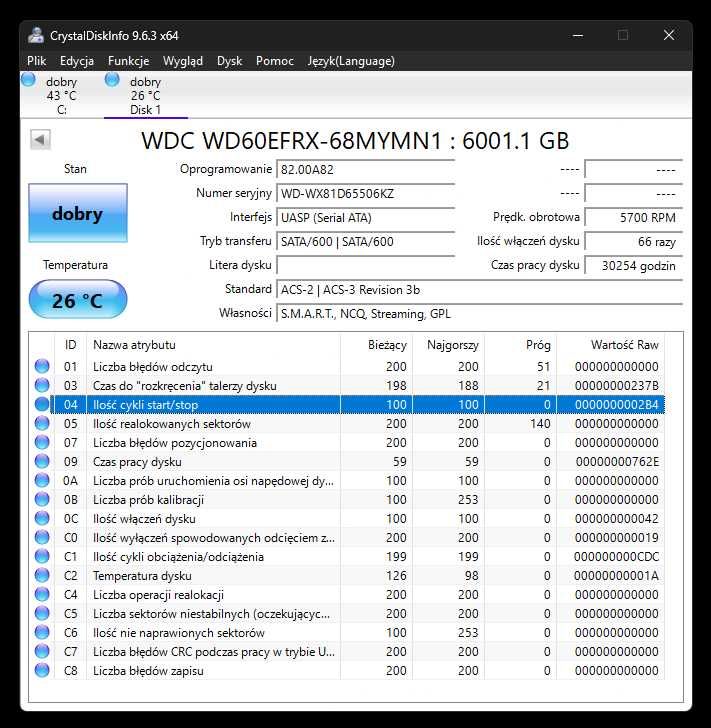 Dysk twardy Western Digital Red 6TB SATA 3,5" WD60EFRX