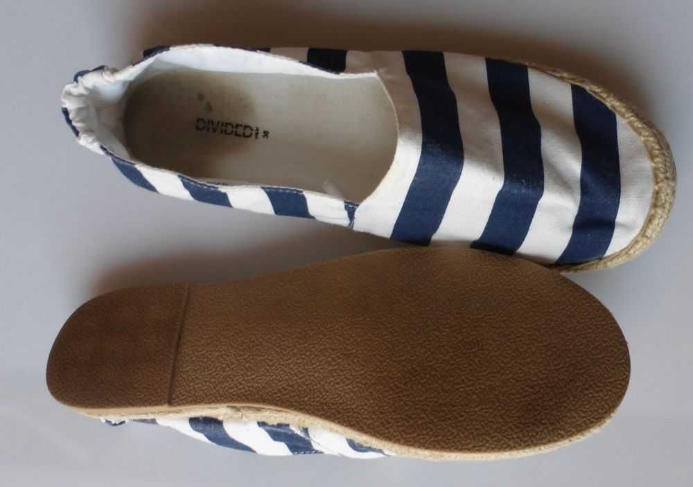 Espadryle H&M marynarskie pasy biało-granatow 38 39 baleriny balerinki