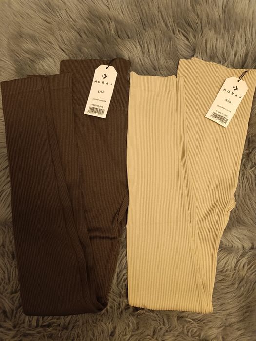 Legginsy Moraj prążek brązowe i beżowe L/XL 2 sztuki