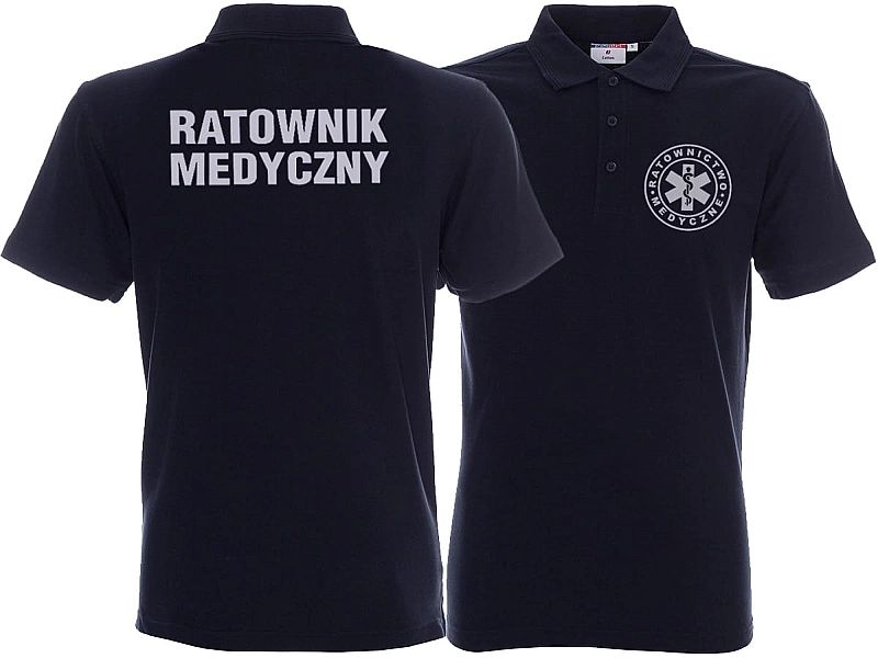 Koszulka Polo ratownicza granatowa męska odblaskowa FUNKCYJNA (M)