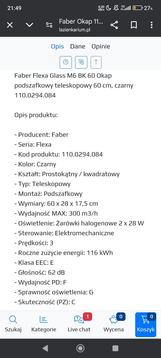 Okap Faber Flexa Glass M6 BK A60 czarny