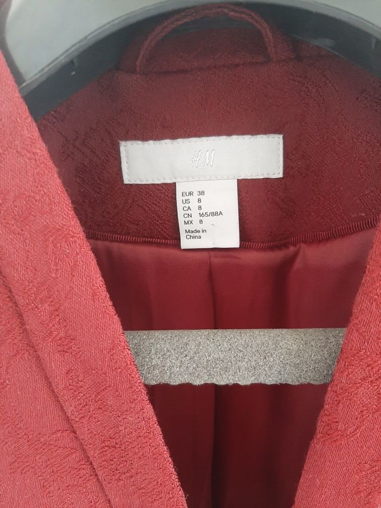 Garsonka żakiet marynarka bordo bawełna wzory kwiaty H&M r. 38