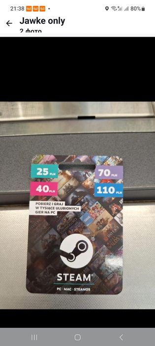 steam gry. sprzedam kod doładowania 110 zł