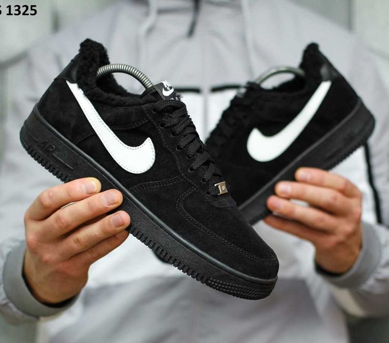 ХУТРО! Зимові Nike Air Force 1 Low Black White 40 41 42 43 44 45 найк