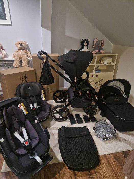 Wózek Venicci Tinum SE 3w1,5w1, foteliki i baza Maxi Cosi, super stan