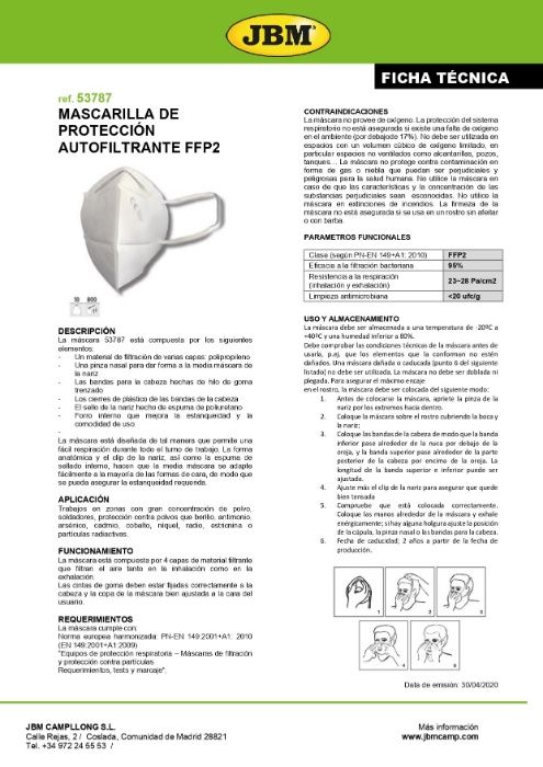 Mascara de Proteção FFP2 Anti Embaciamento (10 Unidades) 53787