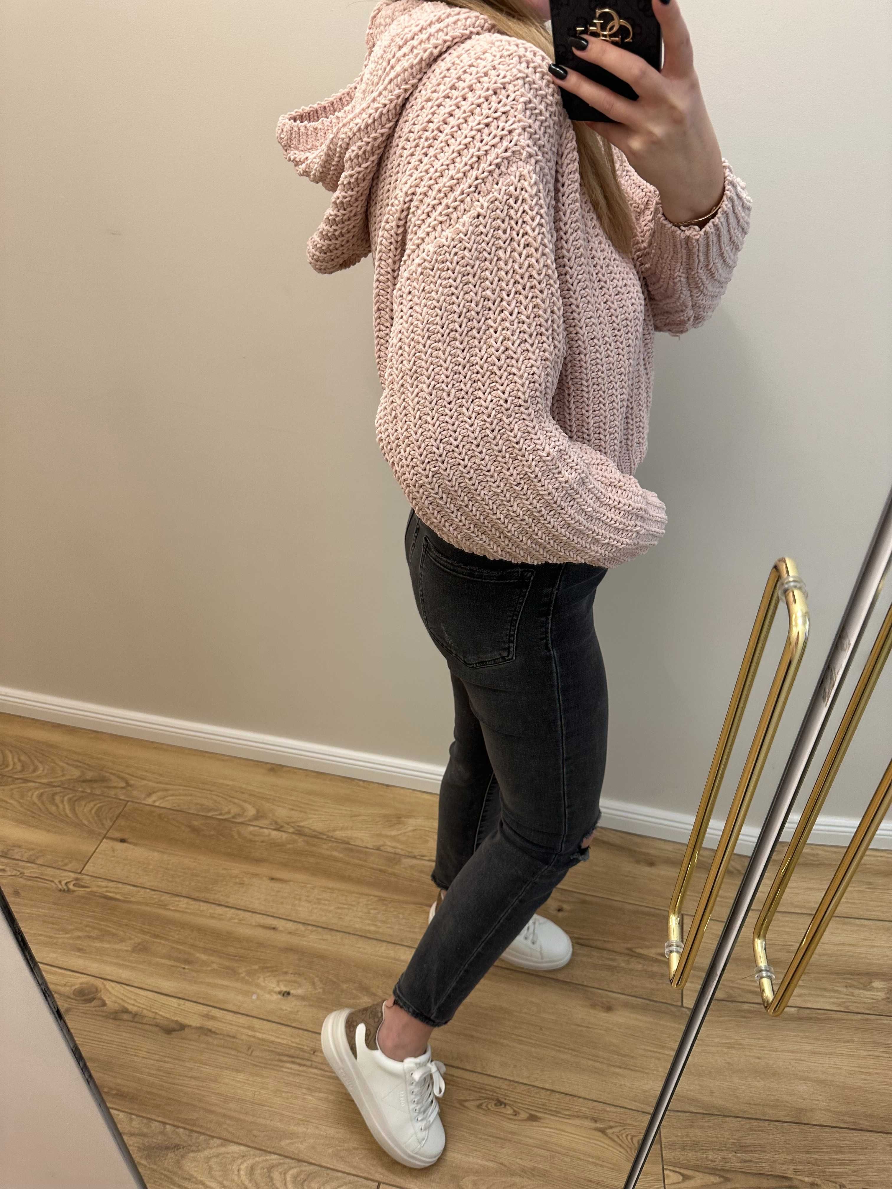 bluza sweter pepco s pudrowy róż kaptur